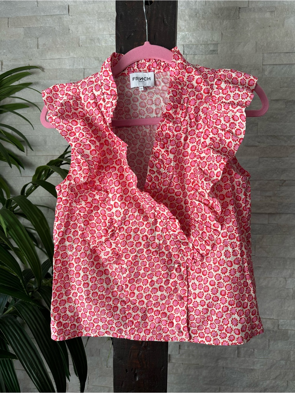 FRNCH “Taya” Ruffle Cap Sleeve Cotton Top Size XL